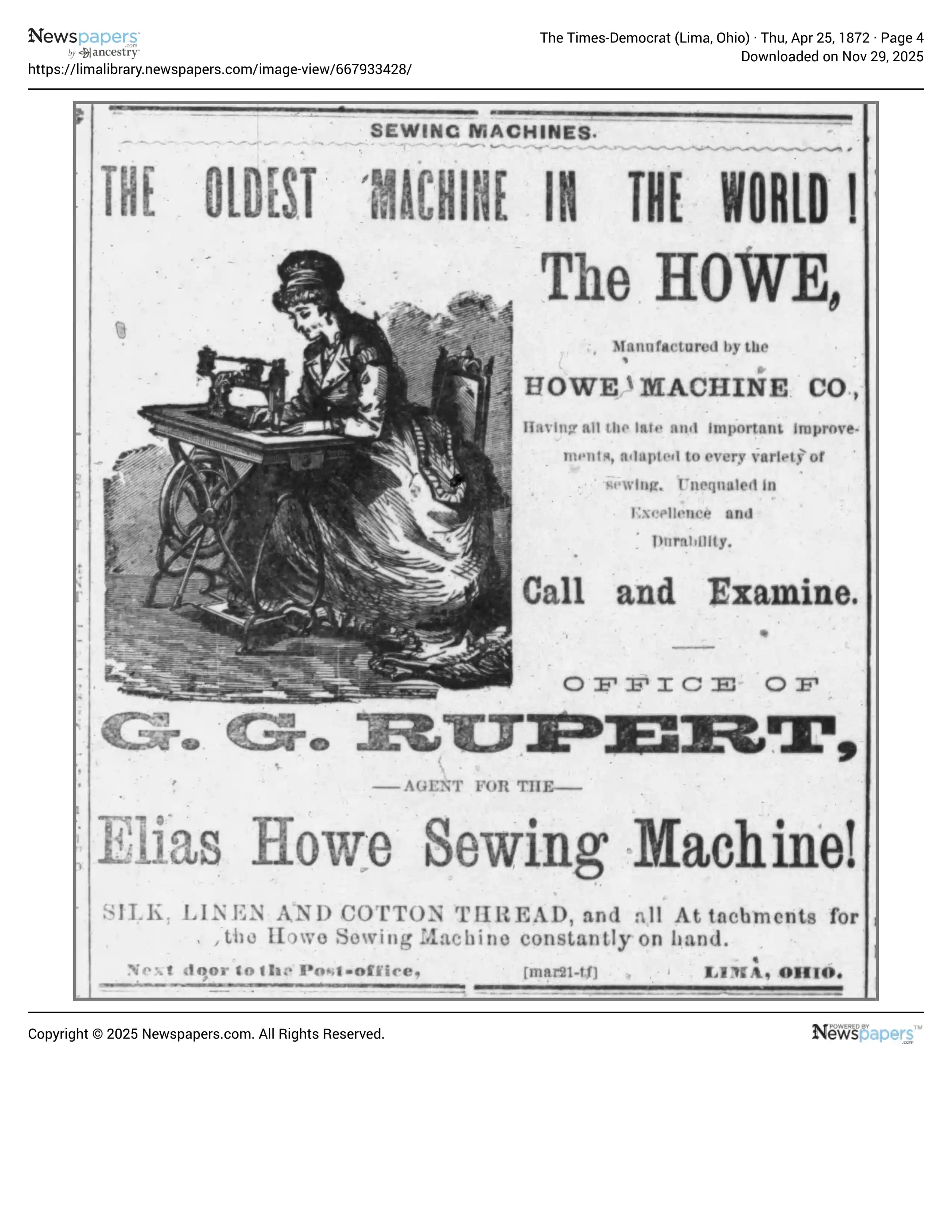 The Times Democrat 1872-04-25 Page 4, Greenberry George Rupert Advertisement